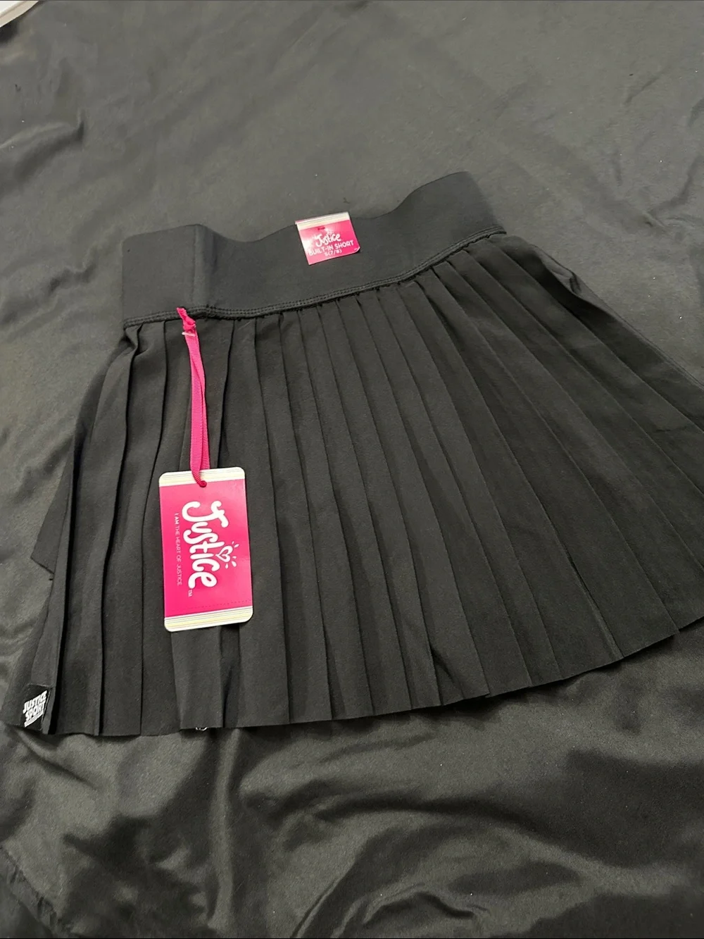 Justice Black Pleated Mini Skirt with Pink Tag